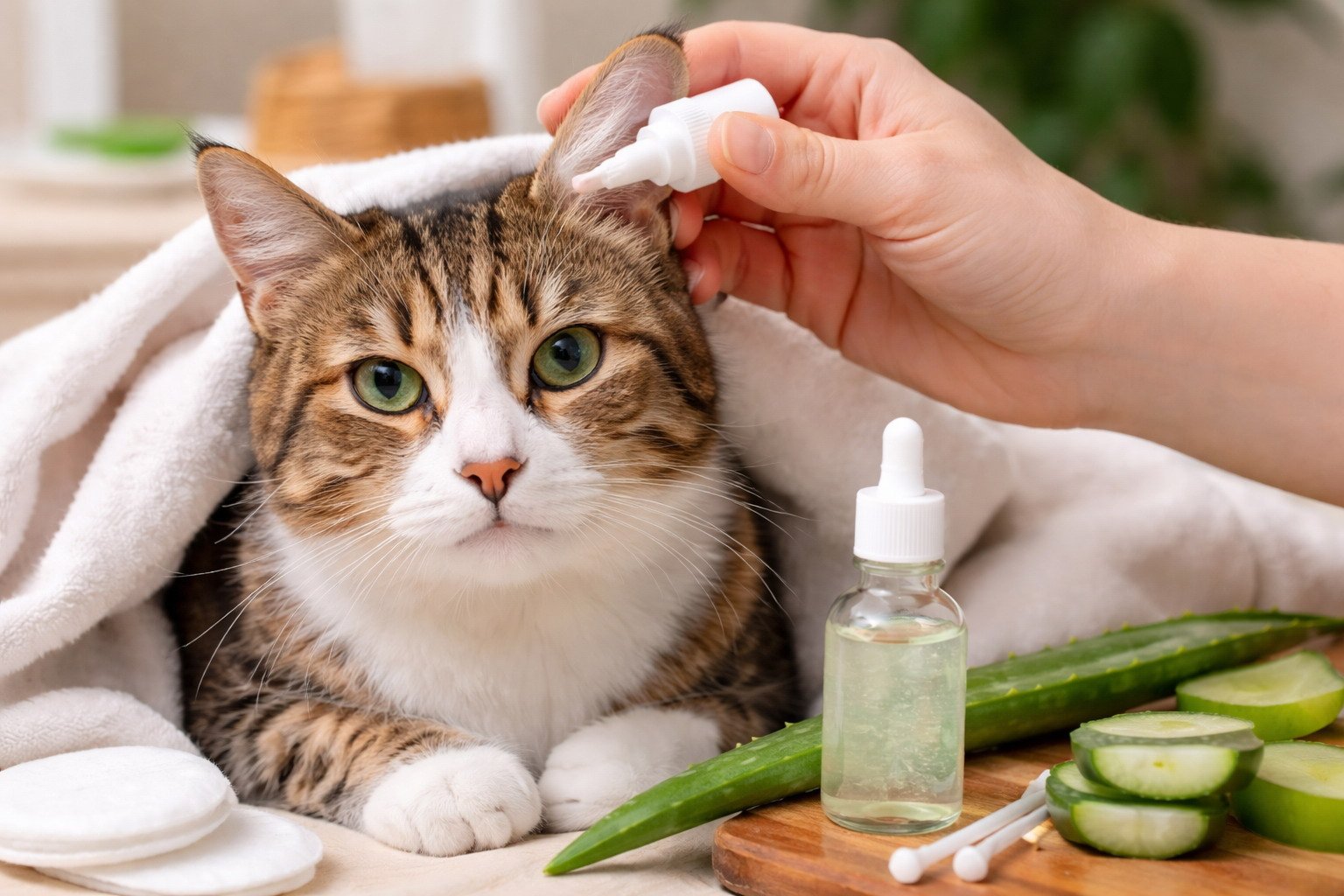 Natural Aloe-Based Ear Mite Treatment for Cats
